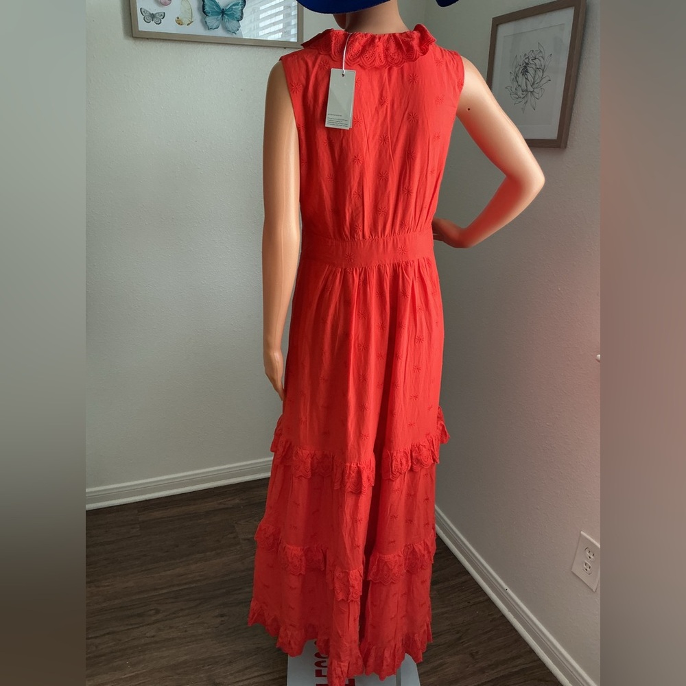 Boden Orange Sleeveless V-Neck Tiered Maxi Dress 100% cotton Size 6 - Picture 3 of 11